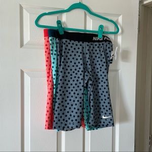 Nike Pro Dry Fit Biker Shorts - 3 pairs polka dot